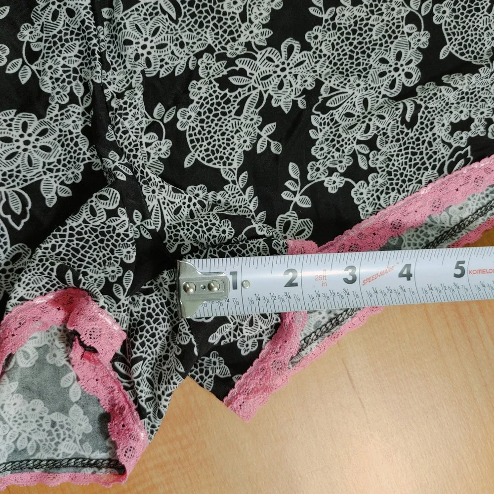 Rene Rofe Sleepwear Women's Black White Floral Robe Kimono Shorts Set‎ Size L